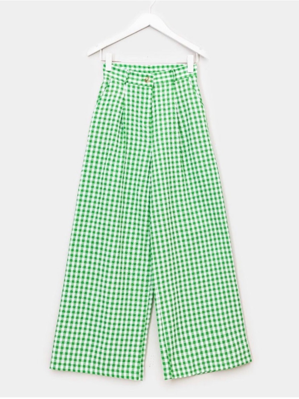 FRNCH Green and White Gingham Wide-Leg Pants - Picture 7 of 11